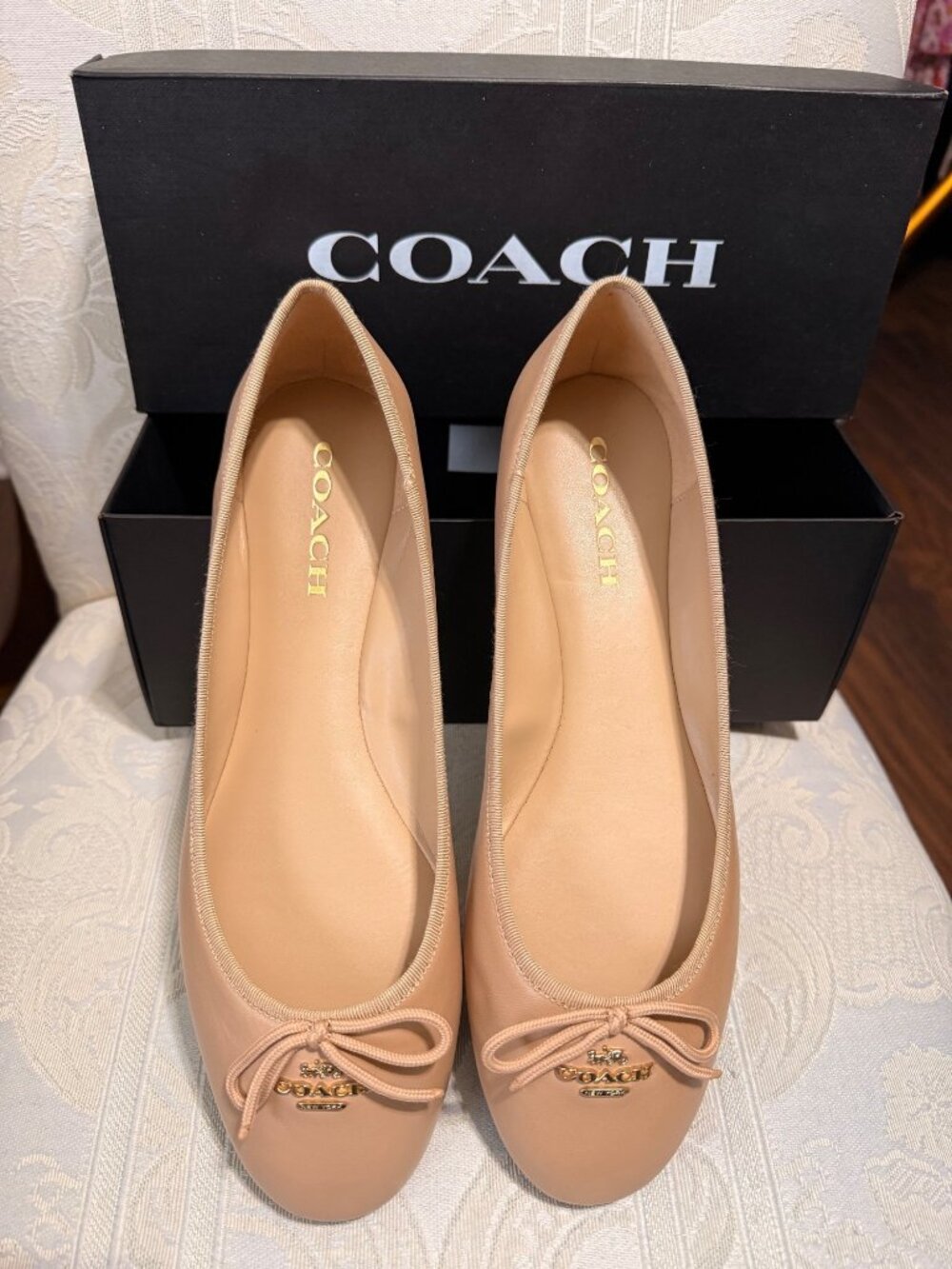 Coach Ballet Flats Alina Leather Beechwood Beige NIB Womans 10B